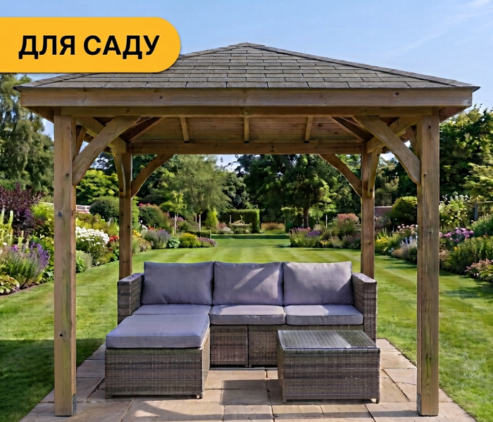 Комплект садових меблів LEOBRO Lounge Set 3-в-1 з ротангу &ndash; диван, стіл і пуф для саду, тераси та балкона клбзрота.3в1 фото